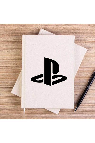 Z zepplin Playstation Logo Black Cream Unlined Canvas Notebook