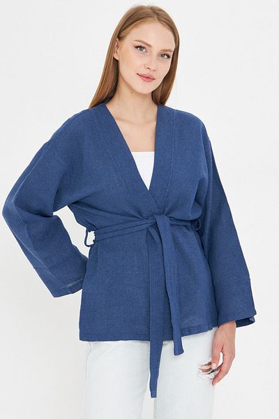 armonika Kimono cu centură albastru închis pentru femei ARM-25Y001073