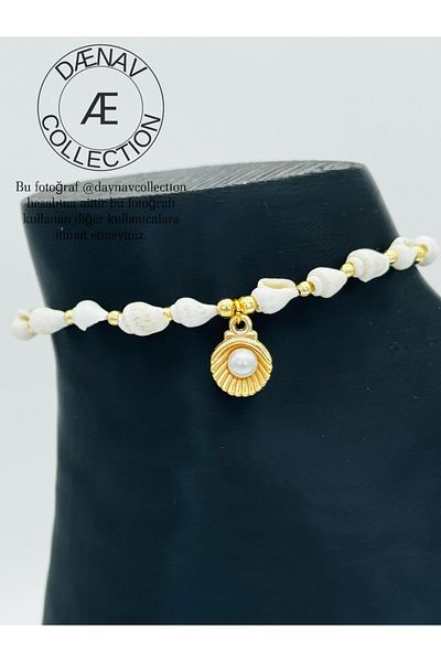 Daynav Seashell Detailed Pearl Decorated Natural Stone Anklet