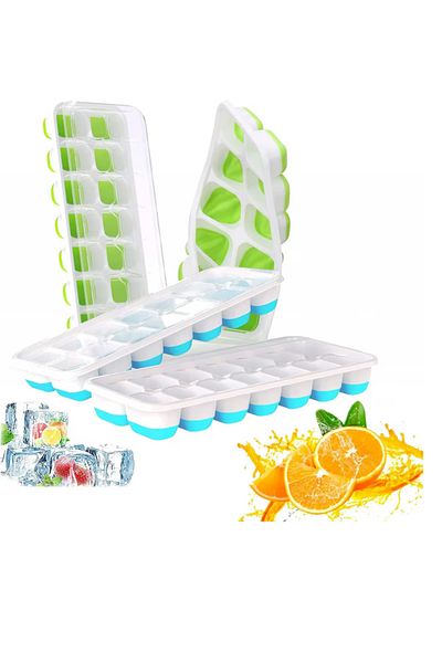 OEM Set of 4 ice cube trays with lids, 25.1 x 9.9 x 3 cm, silicone, polypropylene, multicolor