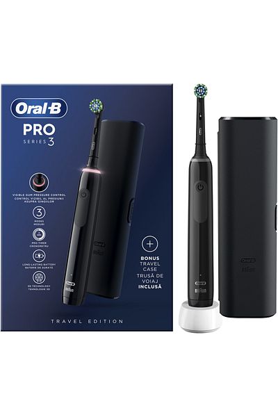 Oral-B Periuță de dinți electrică Pro 3 Cross Action, curățare 3D, 3 programe, 1 cap, neagră