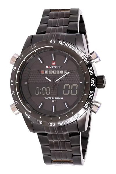 Naviforce Men Black Dial Stainless Steel Band Watch