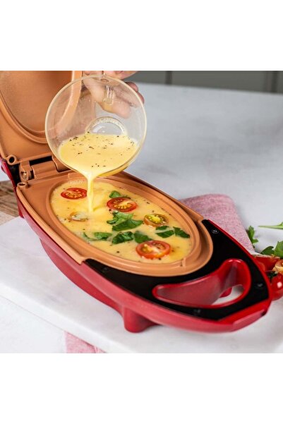 divendi-ro Mini electric frying pan, 800W, Ceramic and Copper, 13 x 33 x 9 cm, Red