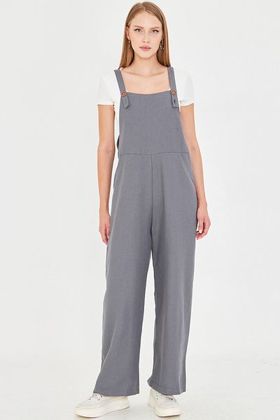 armonika Women's Dark Gray Pocketed Wide Leg Gardener Jumpsuit Arm-25Y001043
