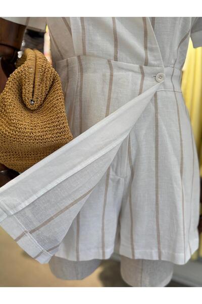 The Zest Boutique Keten Kısa Kollu Tulum