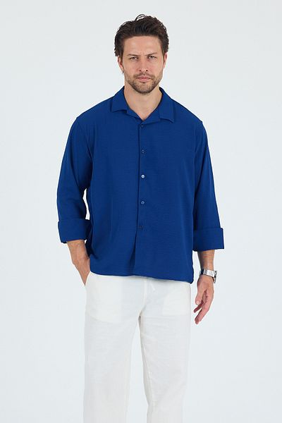 Trn JNS Ανδρικό πουκάμισο με υφή λινό oversize