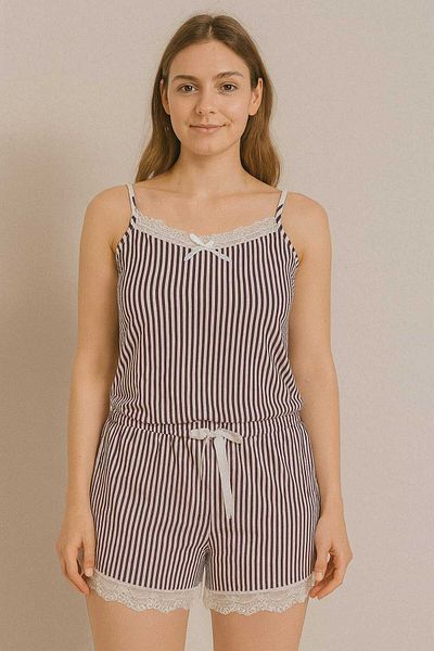 Humaone Summer Pajama Set with Lace Detail String Suspender Shorts