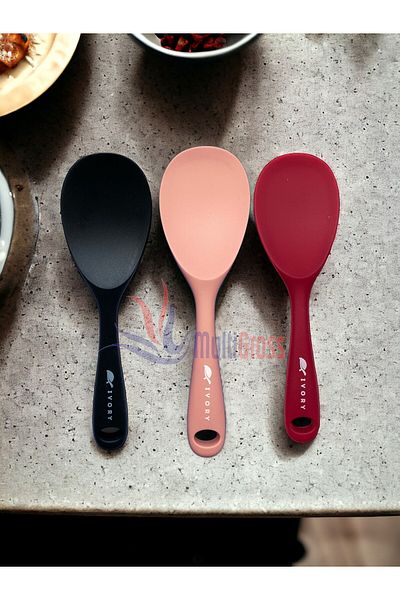 Multiamo Hard Tip Heat Resistant Fireproof Non-Stick Silicone Spoon Set of 3 22 cm
