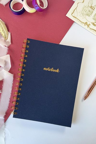 Martius Art A5 Spiral Hard Cover Linen Plain Unlined Undated Notepad Navy Blue
