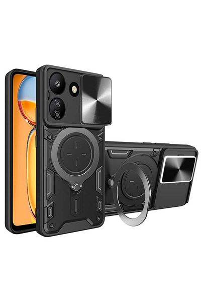 SKYDDAR INNOVATION Case for Xiaomi Redmi 13C 4G / Poco C65, CamGuard Pro, Magnetic Ring, sticker set, Black
