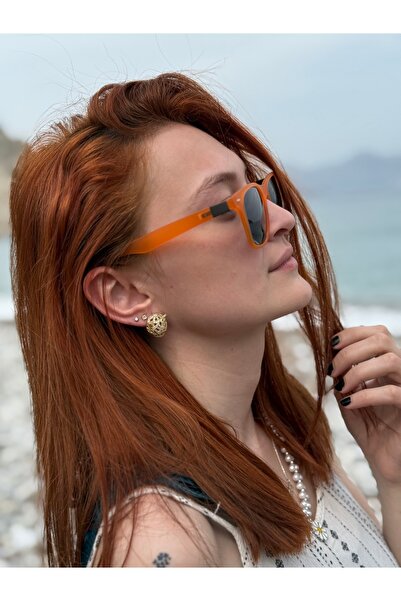 Ferrucci Transparent Orange Matte Rectangular Framed Black Glass Brand Model Unisex Sunglasses