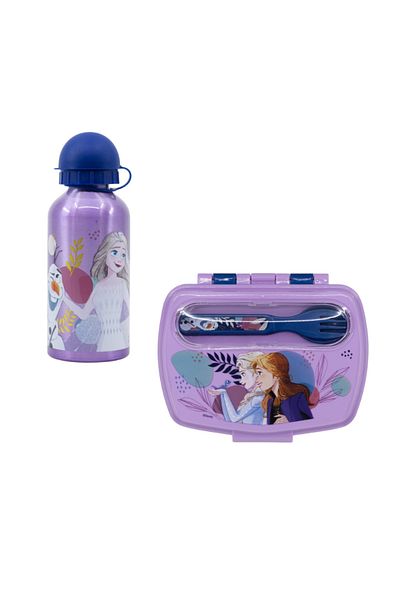 Frozen Set of 400 ml aluminum water bottle and sandwich box with cutlery, multicolor, Frozen, Disney
