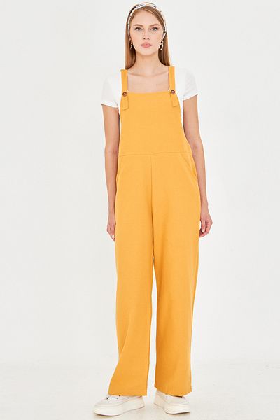 armonika Women's Yellow Pocket Wide Leg Gardener Jumpsuit Arm-25Y001043