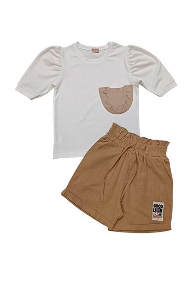 Kamex Twirl Pocket T-Shirt Lace-Up Shorts Girl's Set