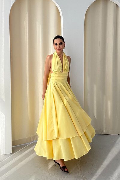 Seda Yalçın Atelier Yellow Halter Neck Rio Linen Dress
