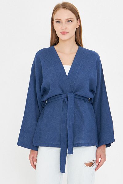 armonika Kimono cu centură albastru închis pentru femei ARM-25Y001073