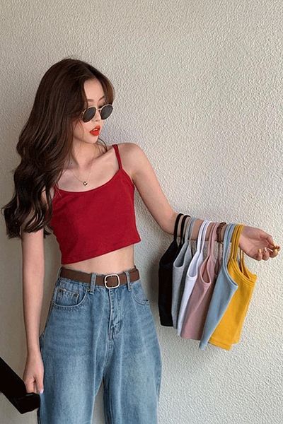 Karakedi Red Harajuku Y2K Strap Crop