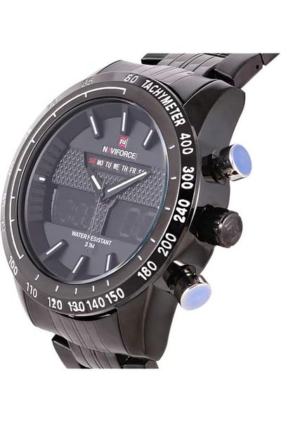 Naviforce Men Black Dial Stainless Steel Band Watch