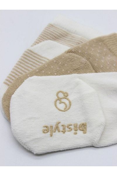 MBB ETİCARET Bistyle Polka Dot Non-Slip Combed Cotton Socks 3-Piece Bs10108 Beige