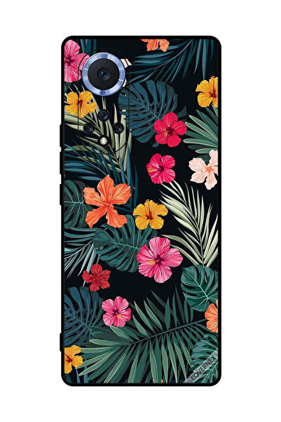 Covernex غطاء حماية لهاتف Honor 50 Pro بنقشة زهور متعددة الألوان وريش أخضر داكن
