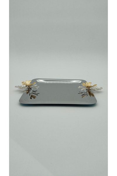 Green Eye One-Person Tray with Butterfly Handle 22X22 cm Silver