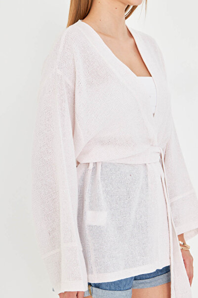 armonika Women's White Belted Kimono Arm-25Y001073