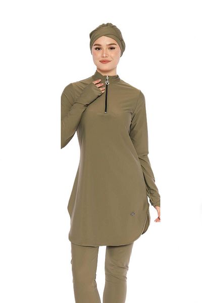 allsea Khaki Full Covered Hijab Swimsuit – Half Zipper