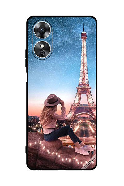 Covernex غطاء حماية لهاتف Oppo A17 - فتاة القبعة وبرج إيفل