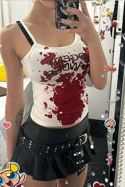 Köstebek Λευκό Innocent Bystander Γοτθικό Y2K Τιράντα Crop