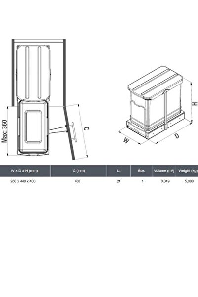 STARAX S-2571-A Telescopic Rail Plastic 24 Lt. Anthracite Trash Can