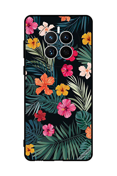 Covernex غطاء حماية لهاتف هواوي ميت 50 - زهور متعددة الألوان وريش أخضر داكن
