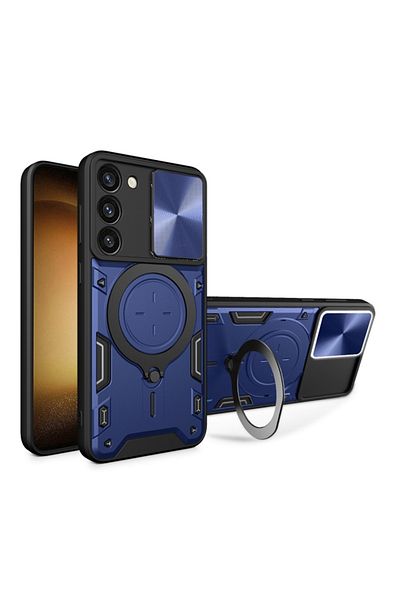 SKYDDAR INNOVATION Husă pentru Samsung Galaxy S23 Plus, CamGuard Pro, inel magnetic, protecție cameră, set autocolante, albastră