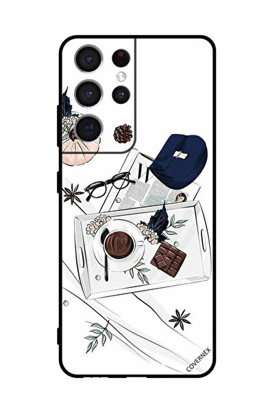 Covernex غطاء حماية لهاتف سامسونج S21 ألترا 5G، تصميم فن القهوة والشوكولاتة