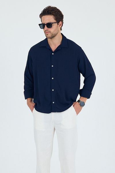 Trn JNS Ανδρικό πουκάμισο με υφή λινό oversize