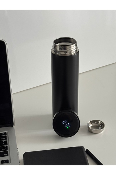 ECO KİTCHEN Siyah Termos Dijital Dereceli Sıcaklık Göstergeli Vakumlu Çelik T...