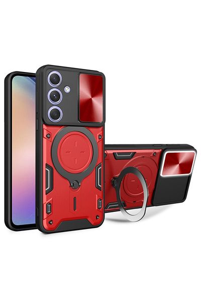 SKYDDAR INNOVATION Case for Samsung Galaxy A54, CamGuard Pro, Magnetic Ring, Camera Protection, sticker set, Red