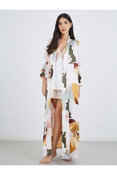 Styli Floral Print Tie Side Maxi Robe