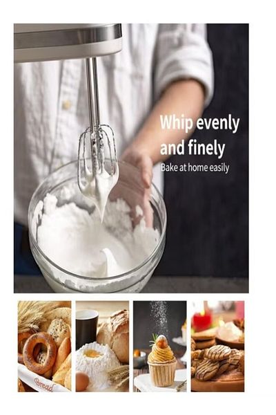 DLC 5-Speed Electric Hand Mixer with Dough Hooks & Beaters + Storage Box –(White)