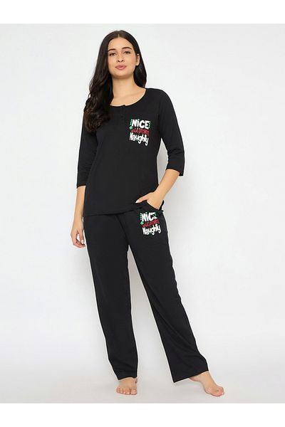 Clovia By Styli Text Print Cotton Top and Pyjama Set