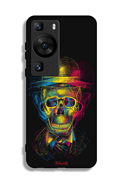 Tolwak غطاء حماية لهاتف Huawei P60 بتصميم جمجمة وقبعة ملونة وفن خيالي