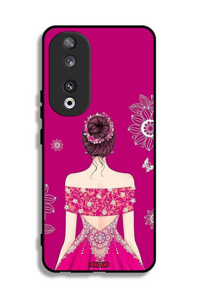 Tolwak غطاء حماية لهاتف Honor 90 بتصميم فتاة وزهور