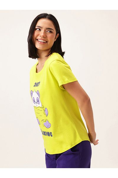 Clovia By Styli Graphic Print Short Sleeve Cotton T-Shirt and Drawstring Pyjama Set