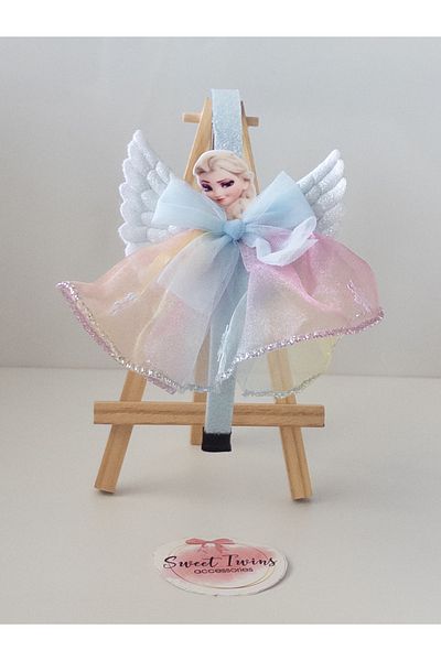 Sweet twins accessories Coroana Elsa pentru copii cu aripi argintii, fundita din tul si fulgi de zapada