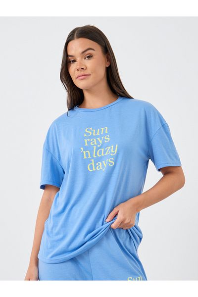 Styli Slogan Print Round Neck T-Shirt and Pyjama Set