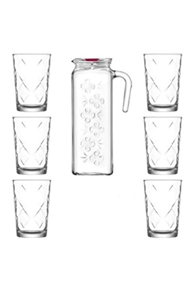 LAV Set 7 pieces Lav Bloom carafe 1.200L plus 6 water glasses 205 ml