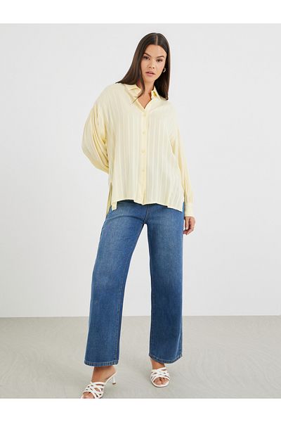Styli Striped Balloon Sleeve Spread Collar Shirt