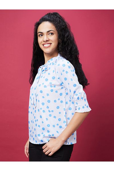 Globus By Styli Floral Printed Tie-Up Neck Top