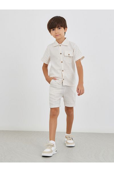 Styli Striped Collared Buttoned Shirt and Shorts Set