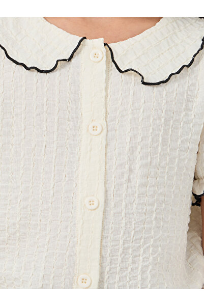 Styli Girls Textured Peter Pan Collar Blouse with Lettuce Edge