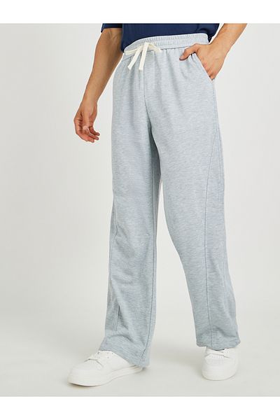 Styli Men Grey Solid Relaxed Fit Open Hem Joggers with Side Panel Detail